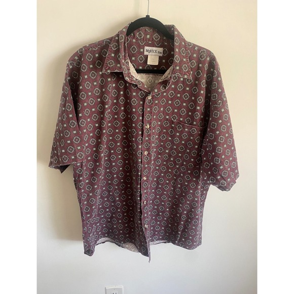 Maxx fm Other - Maxx fm Vintage‎ Mens XL Burgundy Geometric Medallion Cotton Shirt Short Sleeve